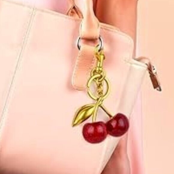 Cherry Red Glitter Sparkle Keychain Bag Charm - Picture 1 of 7